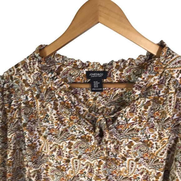 Jones & Co Paisley Blouse Women's 1X Ruffle Collar Keyhole Long Sleeve Business - Picture 3 of 12